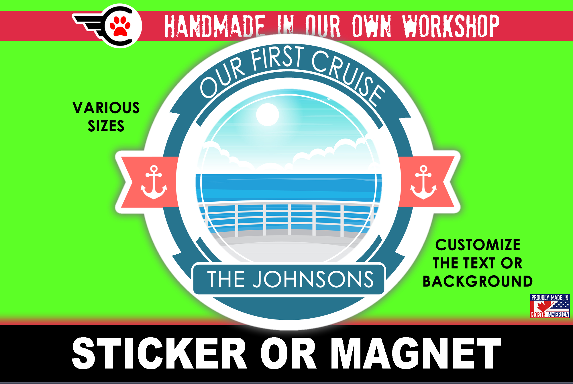 Our First Cruise Die Cut Vinyl Sticker Window Cling or Magnet with Laminate Coating in Various Sizes