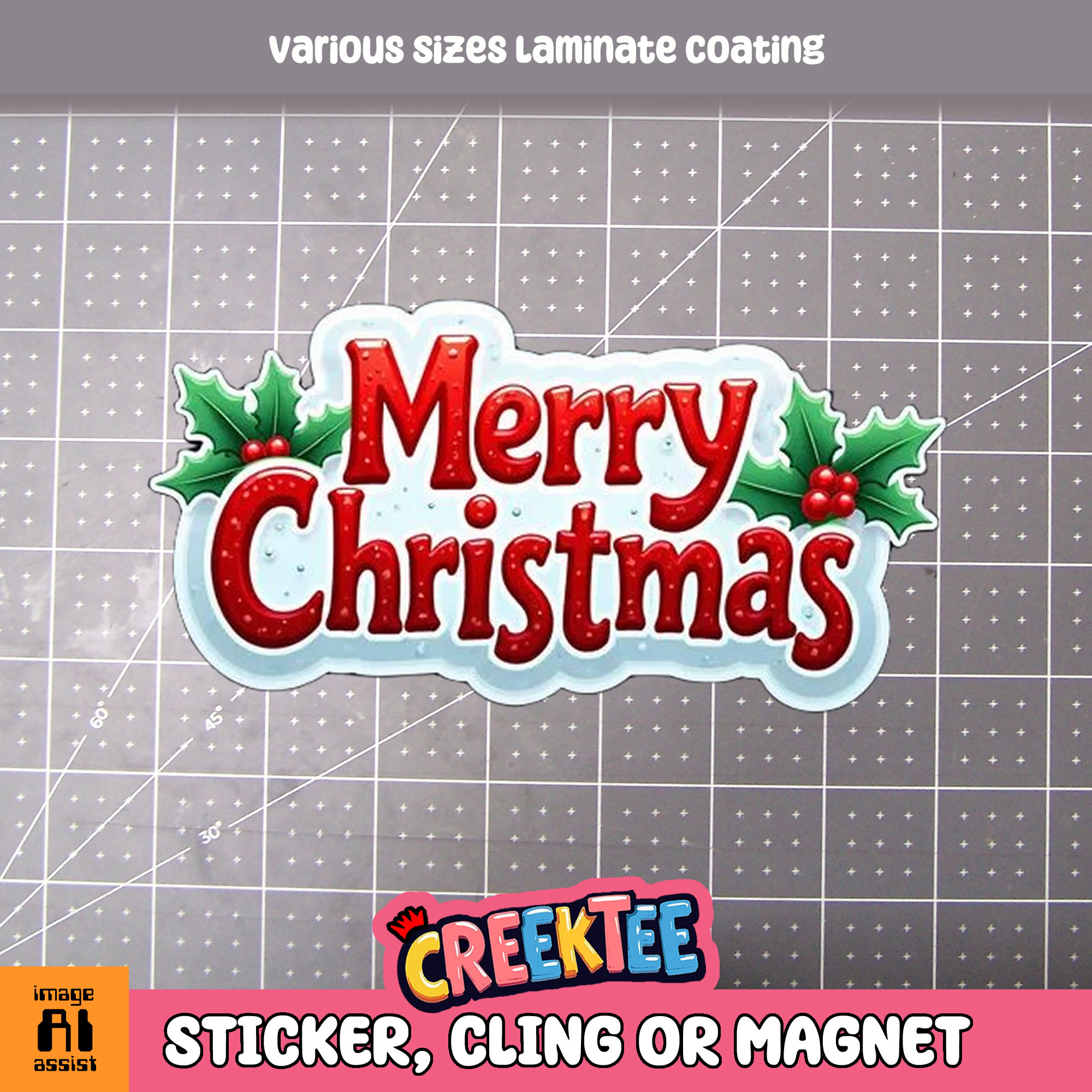 Merry Christmas Die Cut Vinyl Sticker Window Cling or Magnet with Laminate Coating in Various Sizes