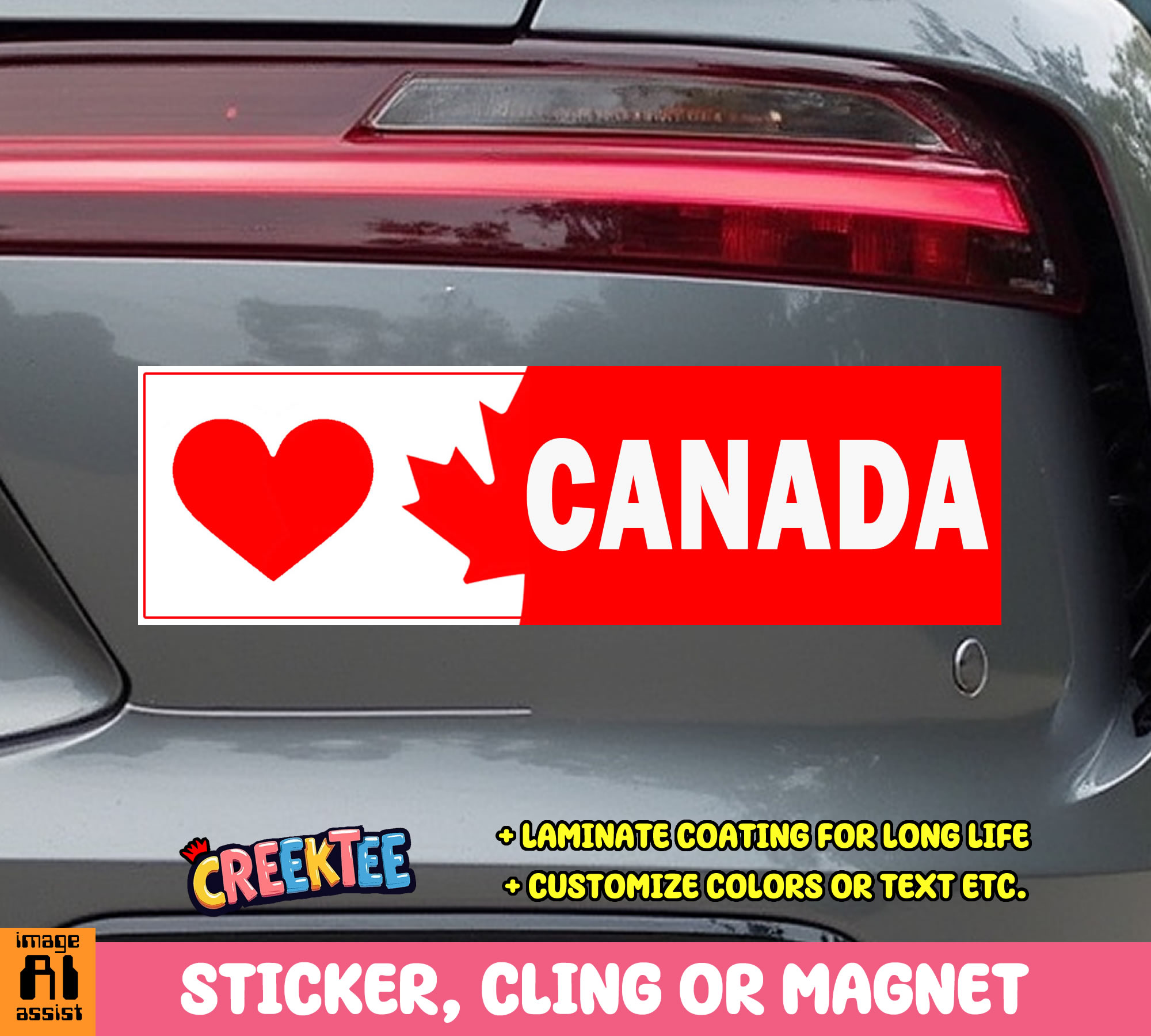 Heart Canada Vinyl Bumper Sticker Window Cling or Bumper Sticker Magnet in UV Laminate Coating