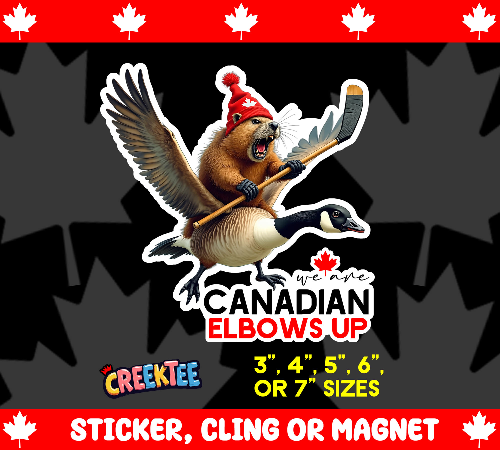 Canadian Elbows Up Die Cut Vinyl Sticker Window Cling or Magnet with Laminate Coating in Various Sizes