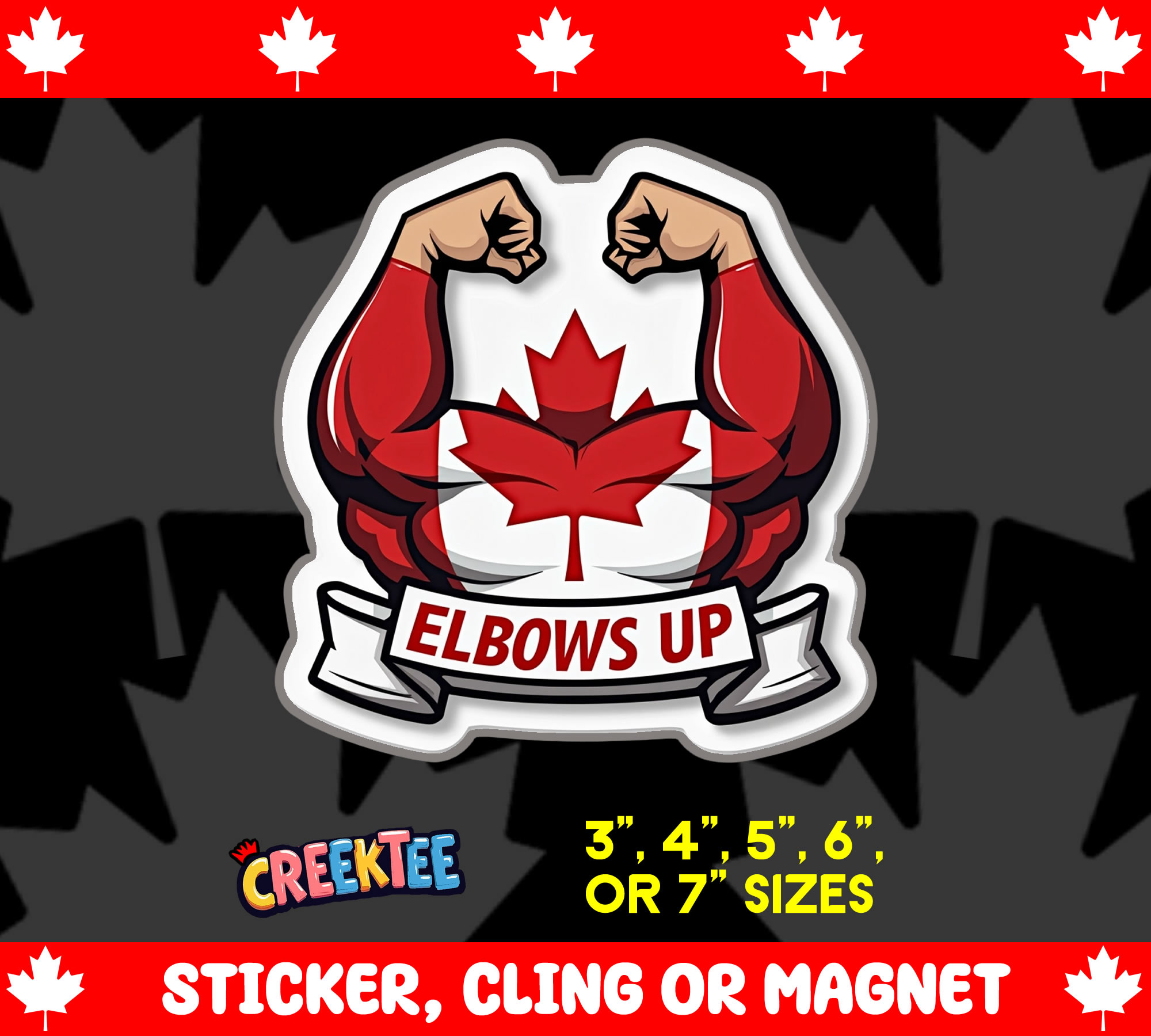 Elbows Up Canada Die Cut Vinyl Sticker Window Cling or Magnet with Laminate Coating in Various Sizes