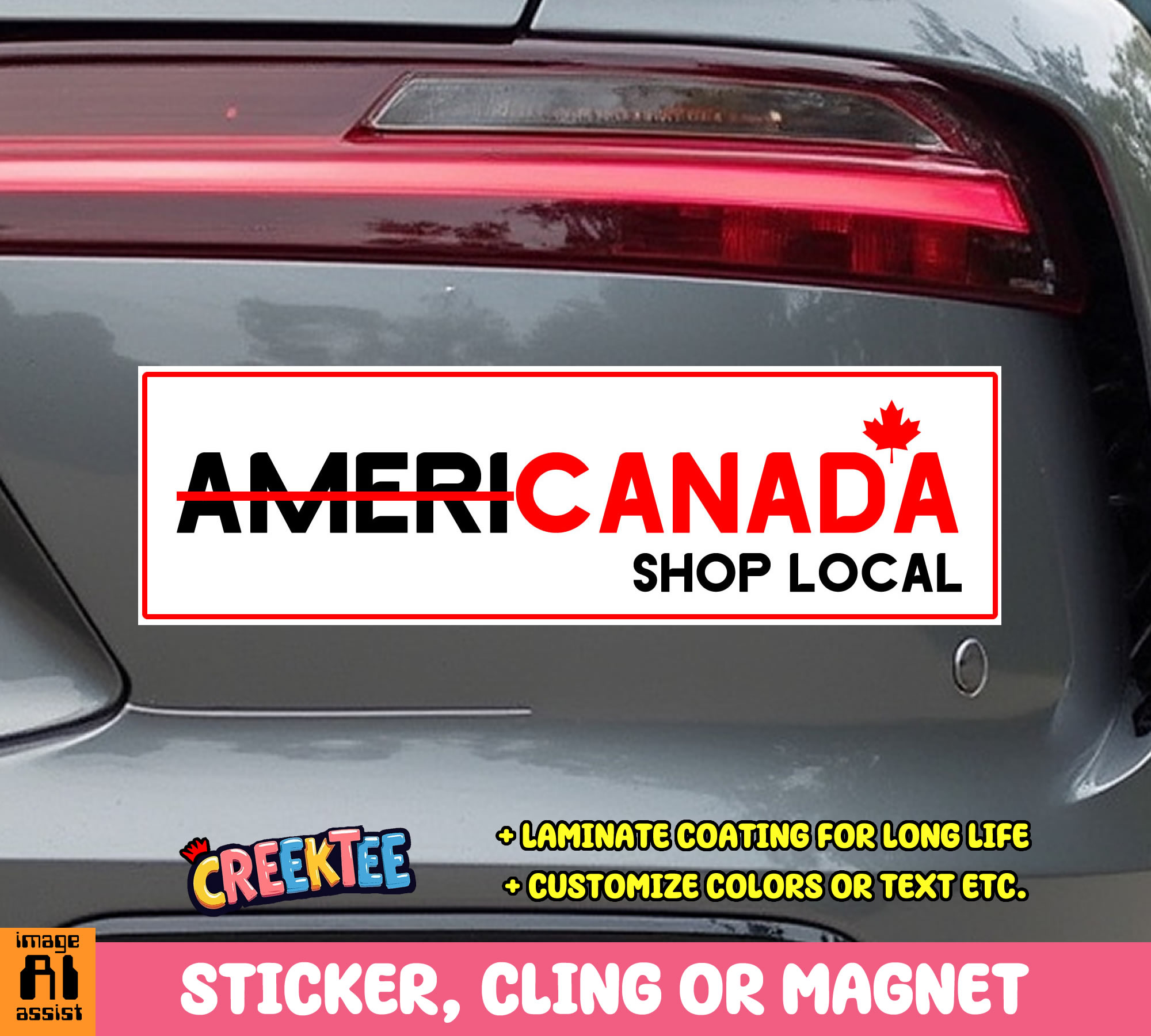 Canada Shop Local Vinyl Bumper Sticker Window Cling or Magnet in UV Laminate Coating and Various Sizes