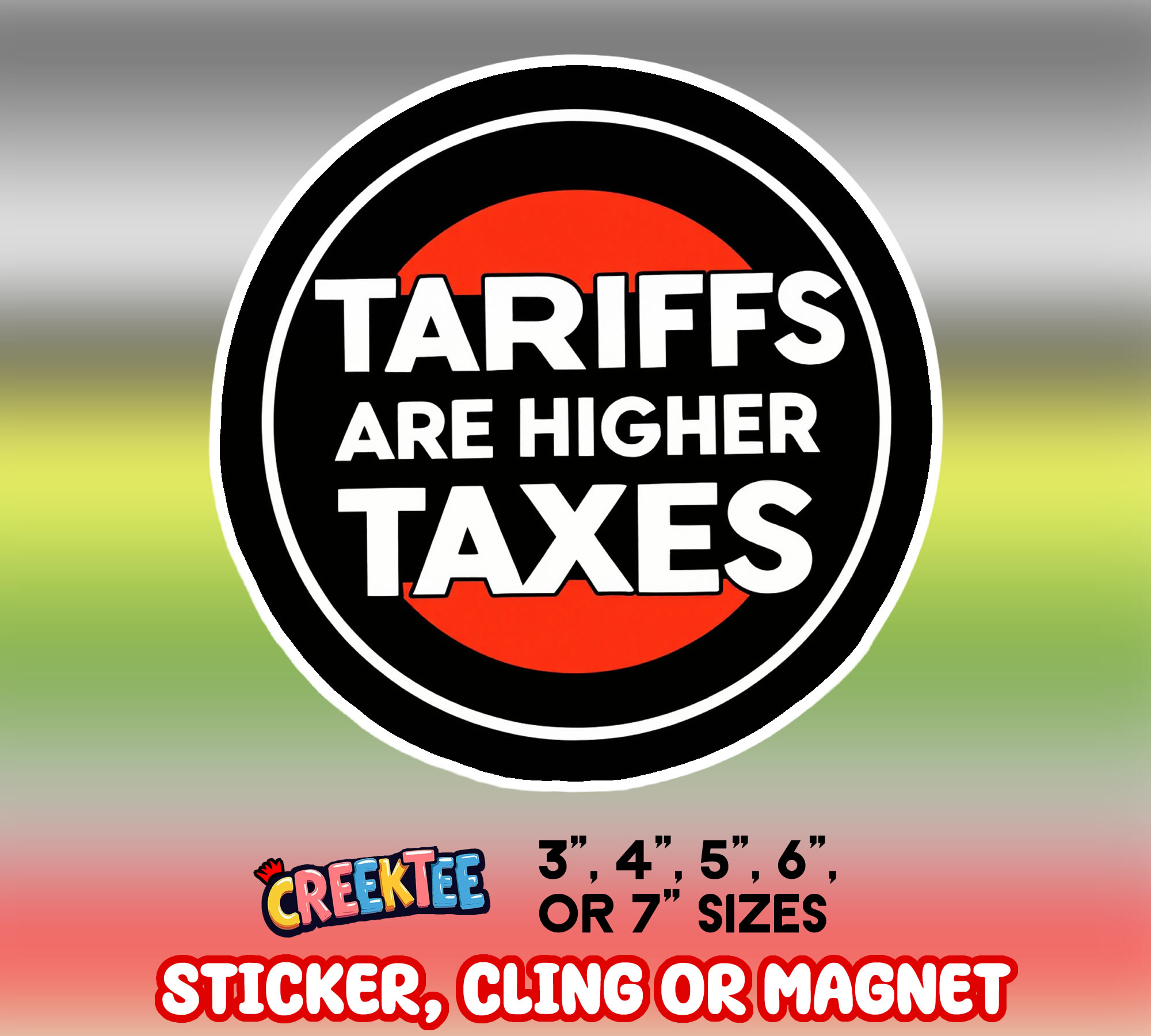 Tariffs are Higher Taxes Vinyl Sticker Window Cling or Magnet with Laminate Coating in Various Sizes