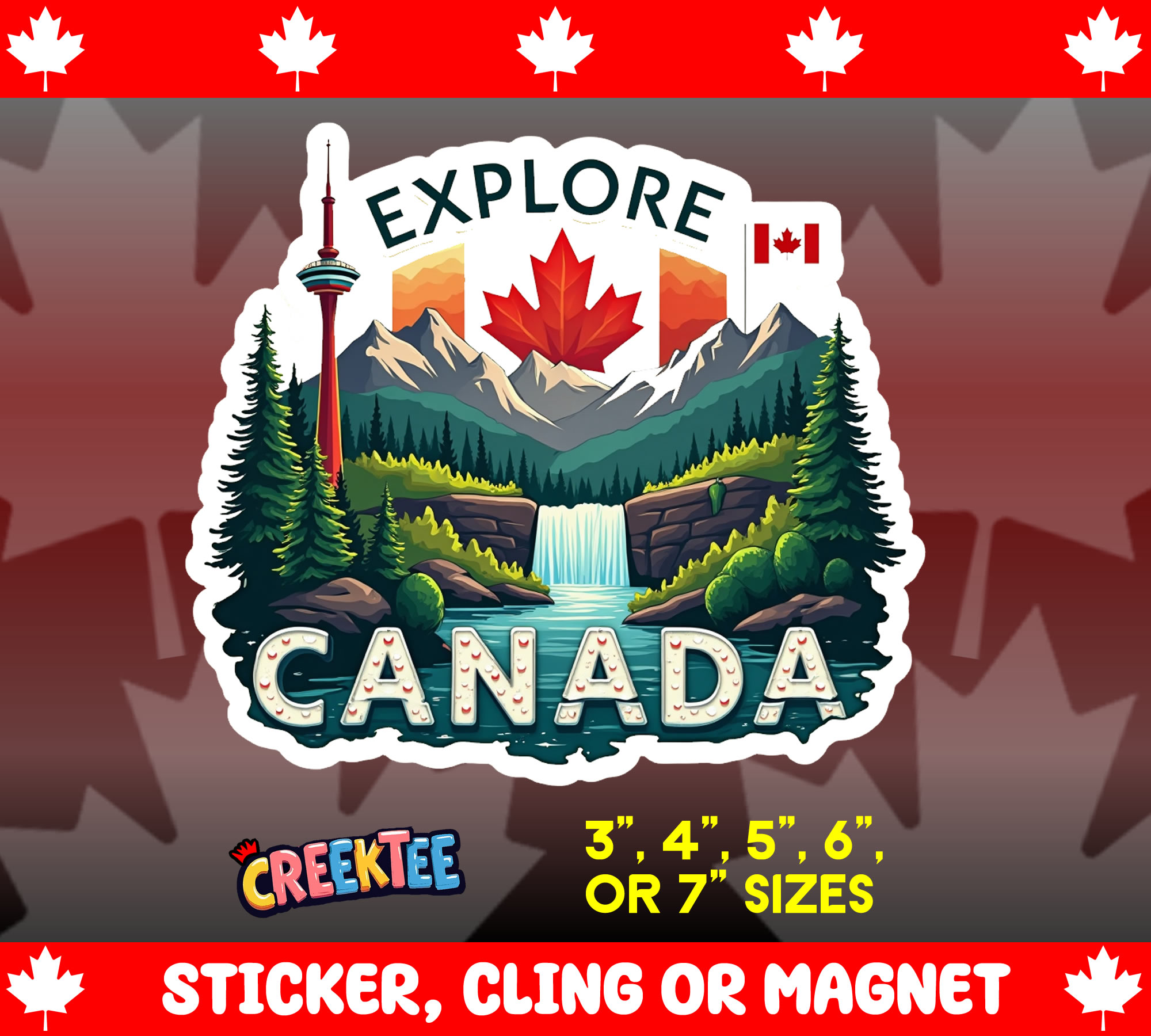 Explore Canada Die Cut Vinyl Sticker Window Cling or Magnet with Laminate Coating in Various Sizes